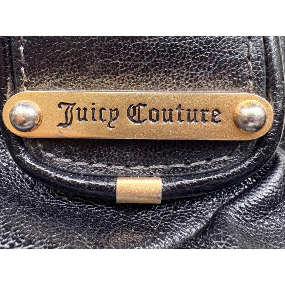 Y2K Juicy Couture Black Genuine Leather Pleated Hobo Shoulder Bag Gold Hardware - Picture 8 of 13